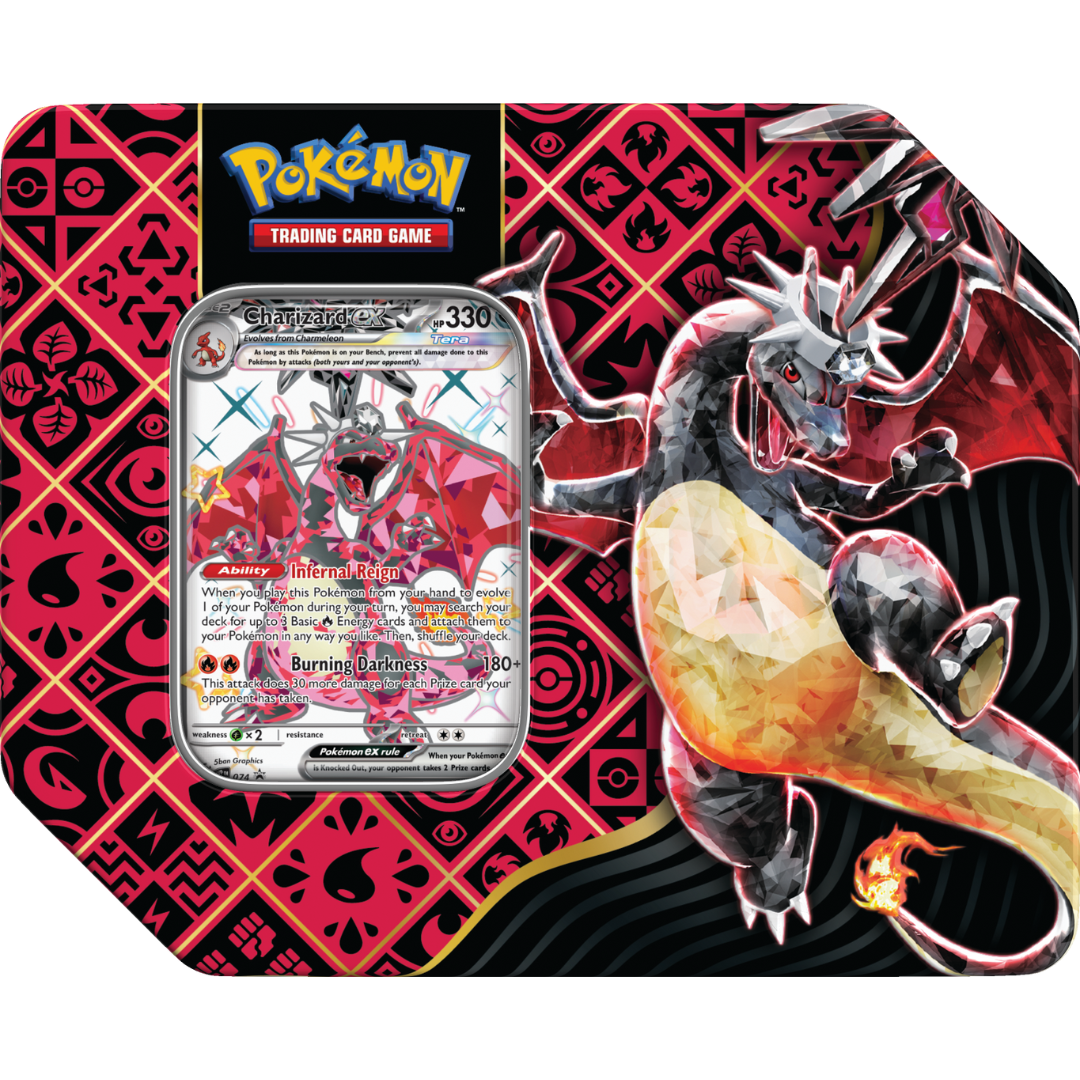 Pokemon TCG Charizrd Collectible Tin. Shiny Charizard ex promo card.