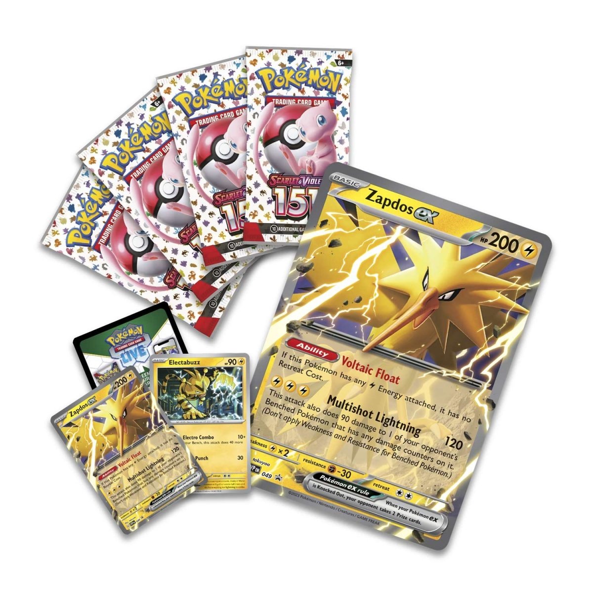 Pokemon TCG: Scarlet and Violet 151 Booster Packs. Zapdos ex and Elctabuzz Promo Cards.