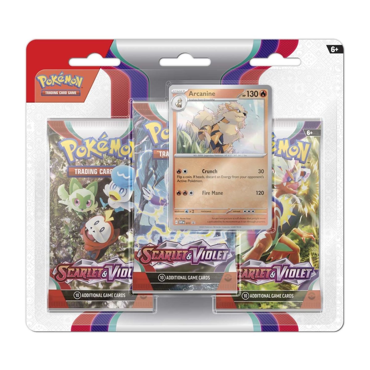 Pokemon TCG: Scarlet and Violet 3 Booster Packs. Arcanine Promo Card.